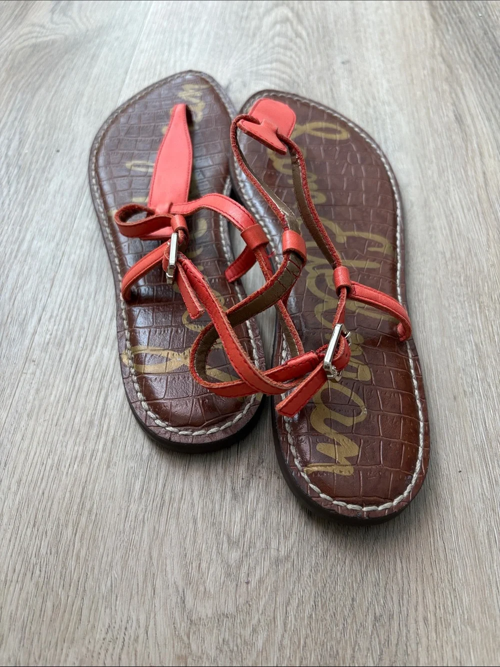 Sam Edelman Gigi Thong Sandal | Orange Sunrise Leather | Size 9.5 summer spring - Picture 4 of 7